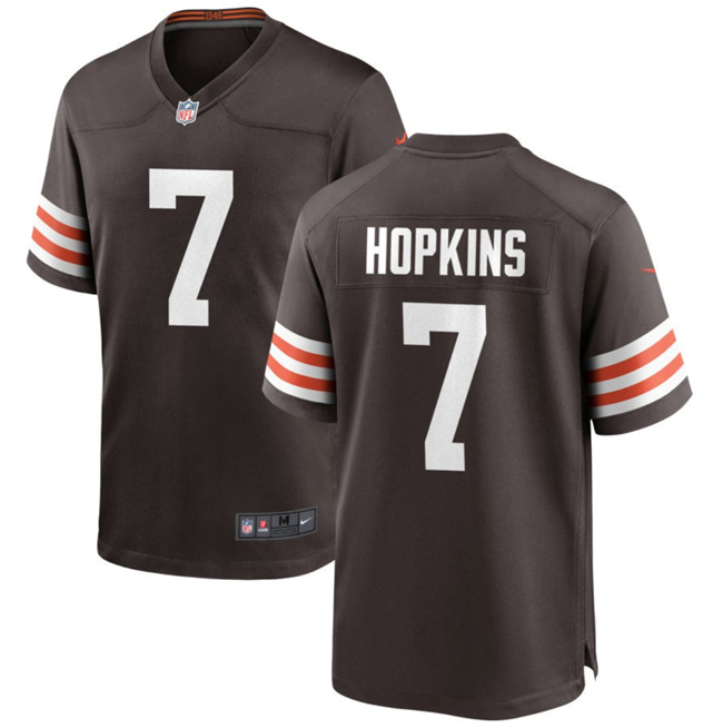 Men's Cleveland Browns #7 Dustin Hopkins Brown Football Stitched Game Jersey - Click Image to Close